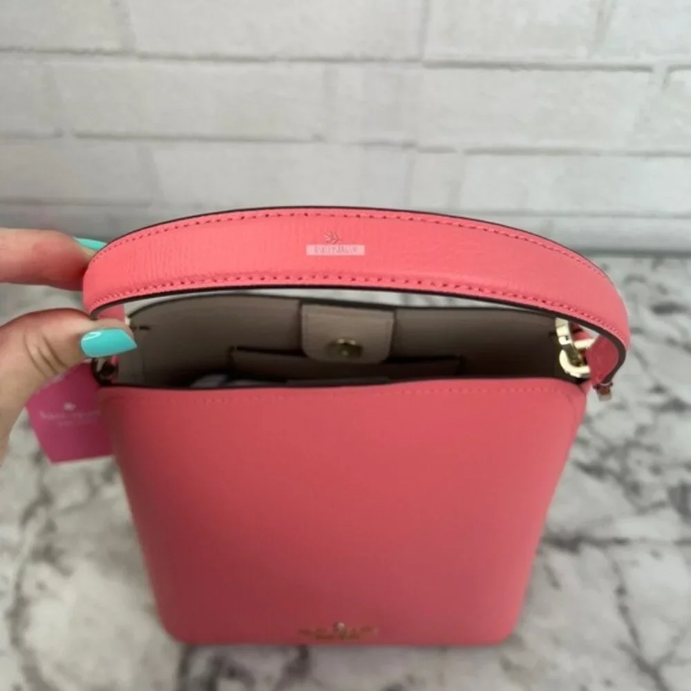Kate Spade Darcy Bucket Bag & Small Zip Card Case Wallet In Peach Nectar Pink - Picture 4 of 15